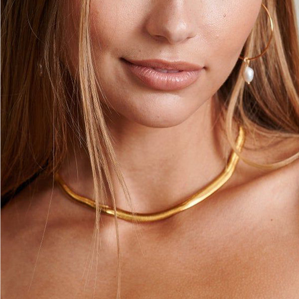 Gold flat snake chain cartilage necklace