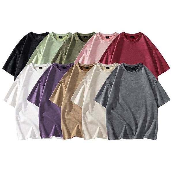 Men's American Suede Solid Color Short Sleeve T-Shirt