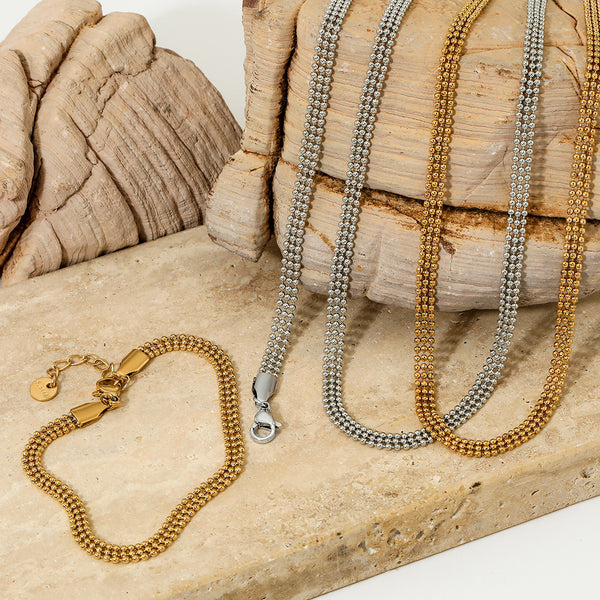 Small round bead chain necklace bracelet set