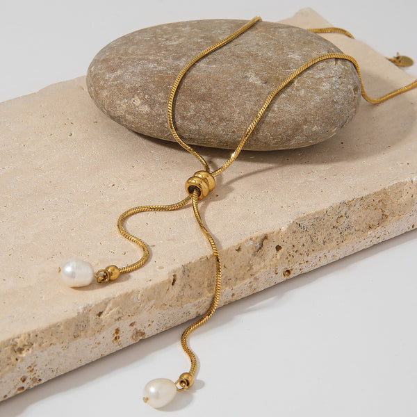Pull natural pearl pendant Y-shaped sweater chain