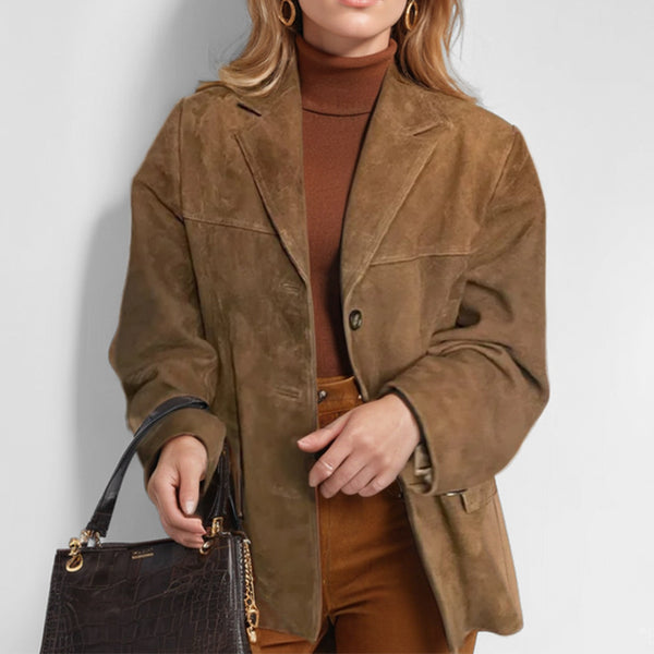 Vintage Brown Loose Pocket Long Sleeve Blazer