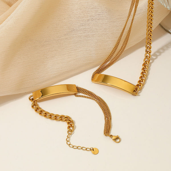 Stainless Steel Glossy Bent Bracelet Necklace Jewelry Set