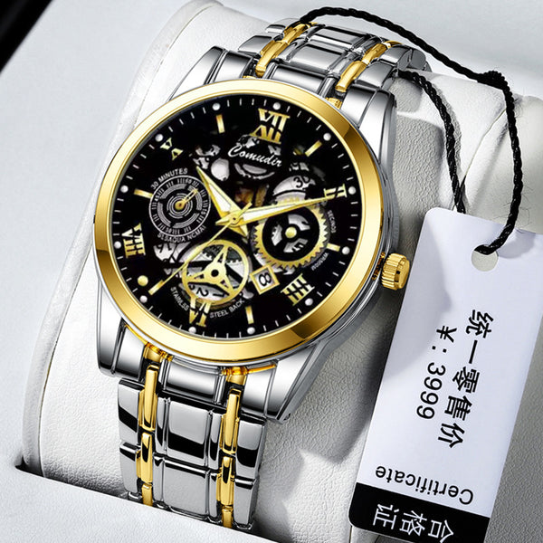 Hollow men's watch waterproof luminous calendar watch