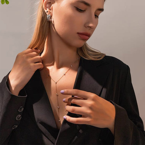 Y-shaped zircon fringed necklace