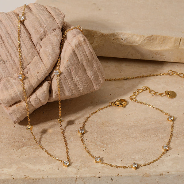 Zircon Necklace Bracelet Ankle Set