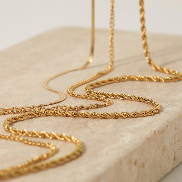 Minimalist style stacked three-layer chain collarbone chain women's stainless steel versatile flat snake chain fashionable necklace