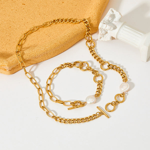 Natural Pearl Bracelet Necklace 2-piece Set
