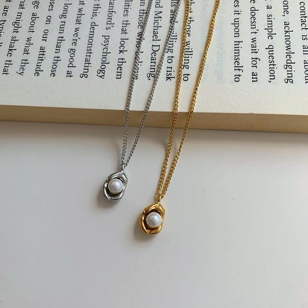 Stainless Steel Jewelry French Geometric Pearl Necklace
