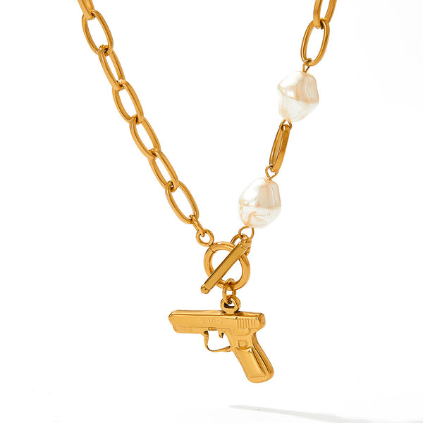 Stainless steel small pistol necklace