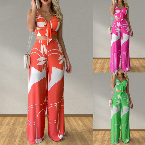 women's clothing, personalized temperament, straight trousers, sexy top, fashion and casual suit.