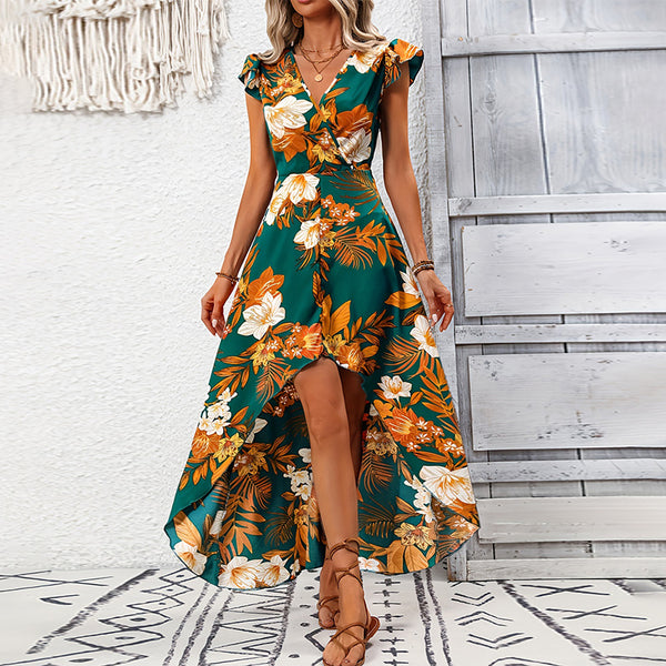 Holiday style flower split medium and long skirt
