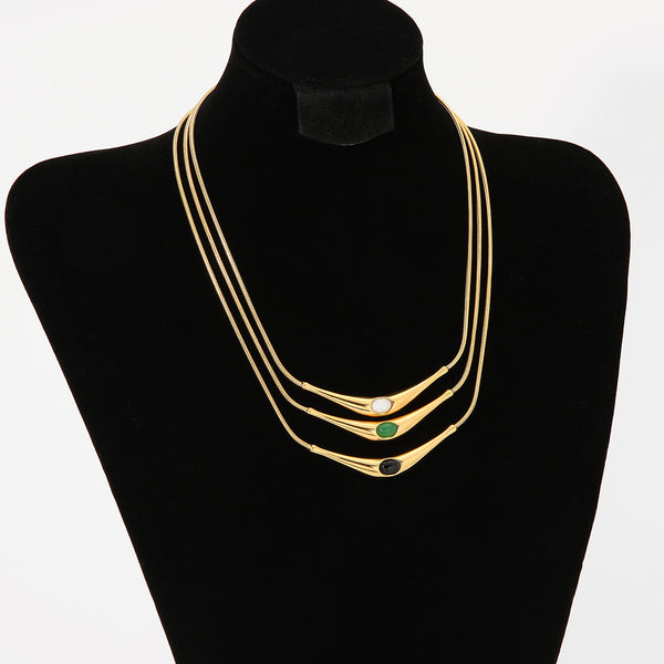 Colored Natural Stone Necklace Stainless Steel Necklace