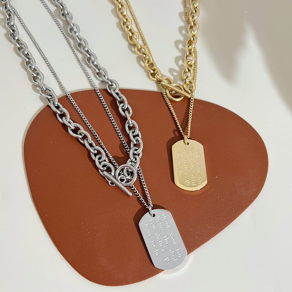 English letters double layer stacked OT buckle necklace