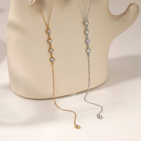 Stainless steel zircon Y-shaped long necklace