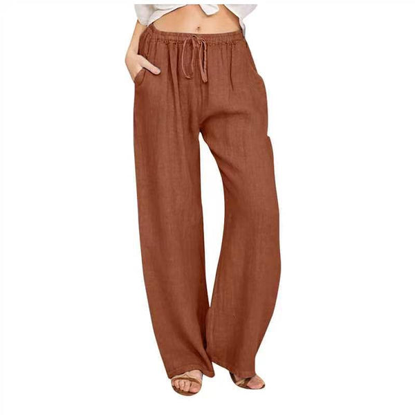 Large size loose cotton and linen casual trousers