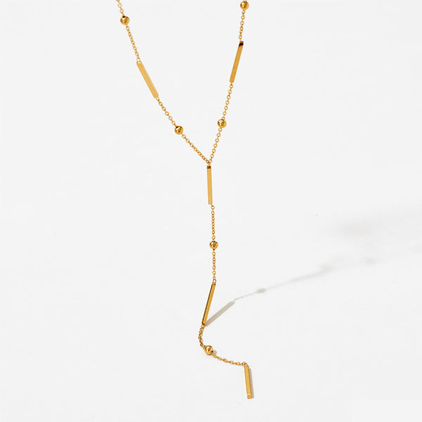 Stainless steel necklace Y-shaped long small square fringed collarbone chain