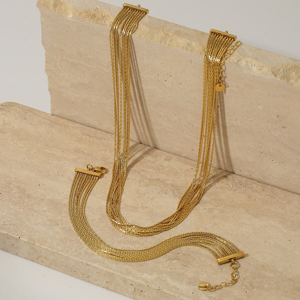 Multi-layer chain necklace bracelet set