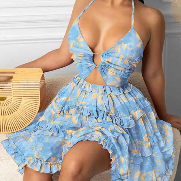 Neck print suspender dress