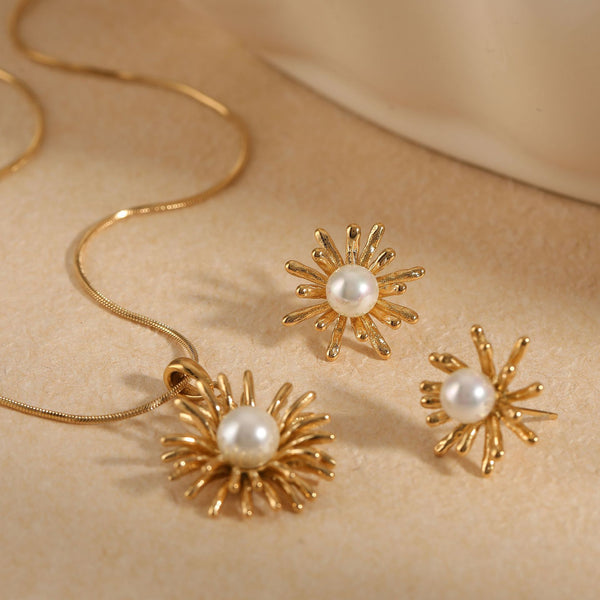 Stainless Steel French Fireworks Stud Earrings Necklace Set