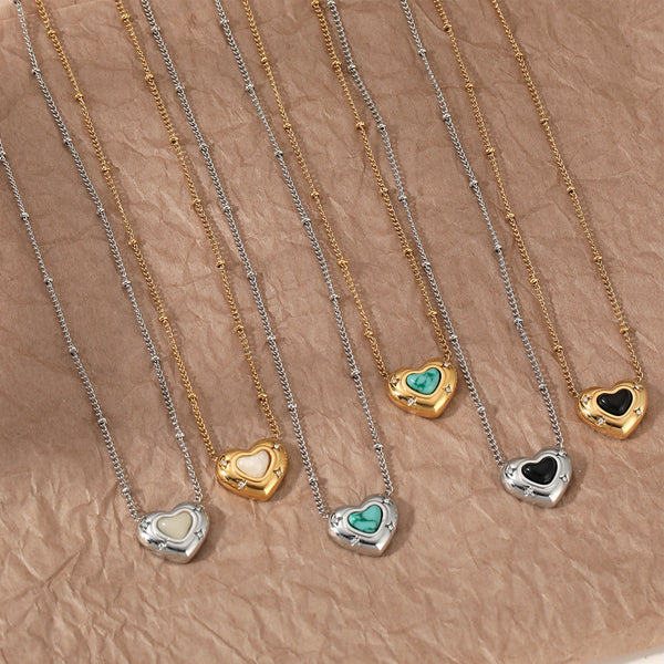 316 stainless steel retro love-shaped natural stone necklace for women