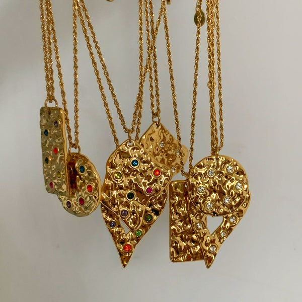 Hydraulic 316 stainless steel pendant, colored diamond necklace, earrings set.