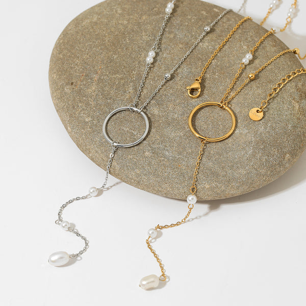 Long fringed pearl pendant sweater chain