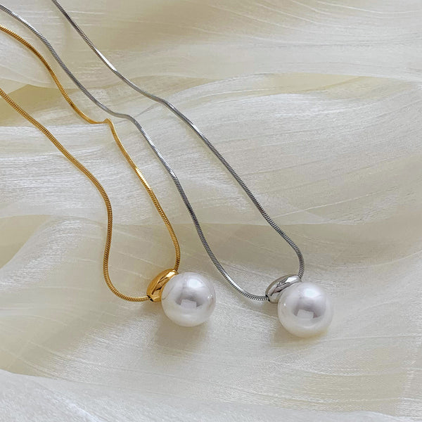 Square snake chain pearl necklace
