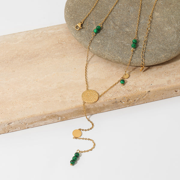 Long Y-shaped round turquoise pendant sweater chain