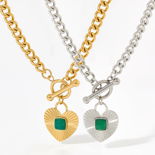Green agate love pendant necklace