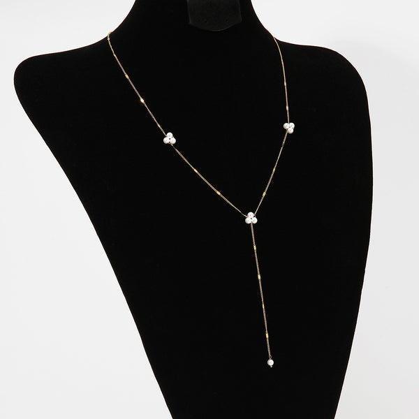 Triangular Pearl Y Necklace Stainless Steel Jewelry