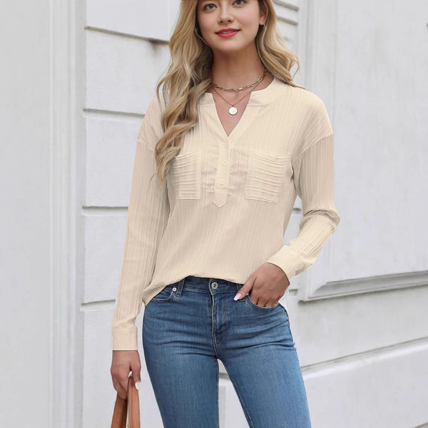 V-neck casual solid color pullover