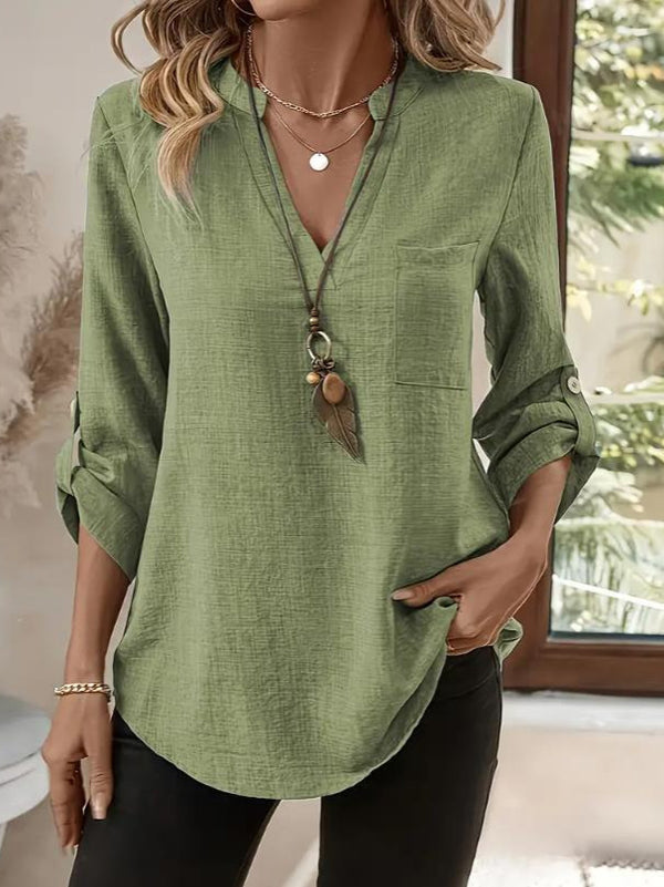 Large size V-neck solid color shirt
