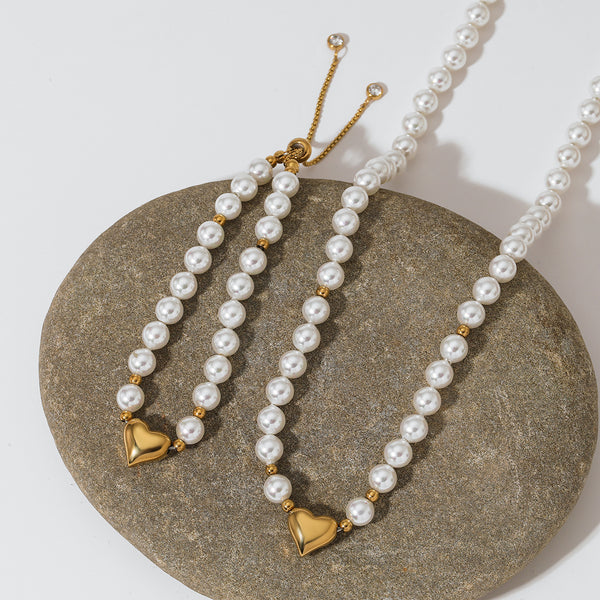 Stainless Steel Glossy Love Pullable Bracelet Necklace Set