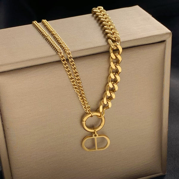 Letter circle double chain necklace
