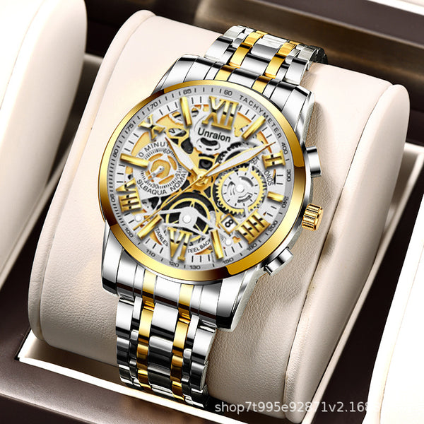 Fully automatic hollow mechanical watch waterproof luminous calendar business watch
