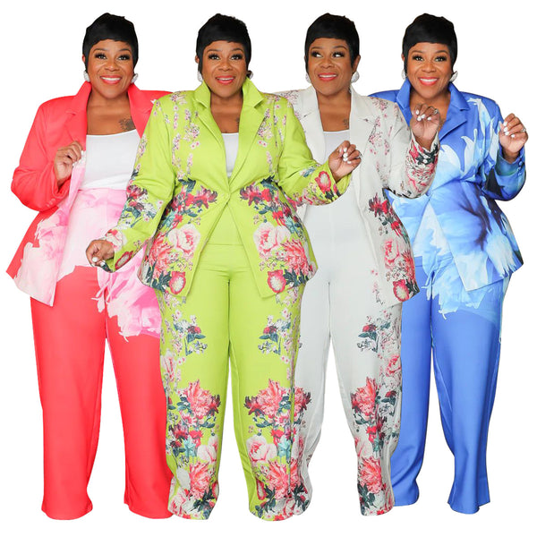 Large size women's autumn and winter printed suit suit