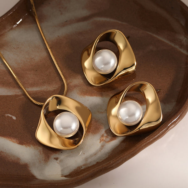 316 Stainless Steel Explosive Irregular Pearl Earrings Necklace Set