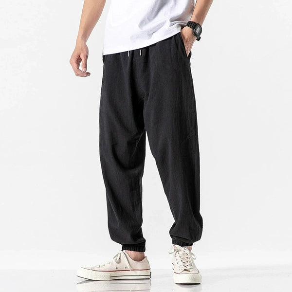 Linen solid color nine-point trousers