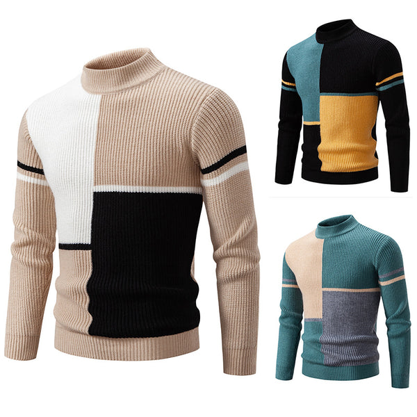 Semi-turtleneck contrasting knitted sweater