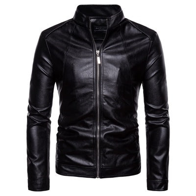 Men's stand-up collar leather jacket