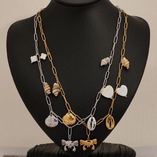 Stainless Steel Necklace Ocean Wind Beach Shell Crab Pendant Necklace