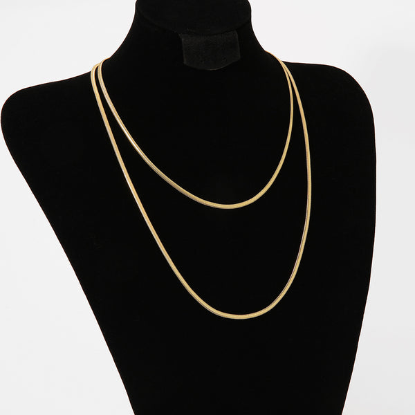 Long double-layer stacked simple necklace women's metallic jewelry