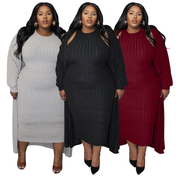 Large Size Women's Fashion Long Sleeve Jacket Two-piece Set