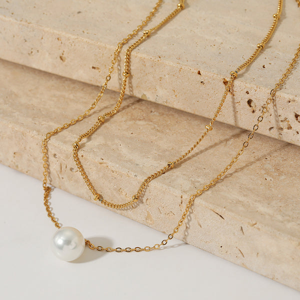 Double Bead Pendant Clavicle Chain