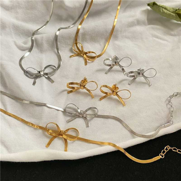 Bow Sweet Necklace Bracelet Earrings Set