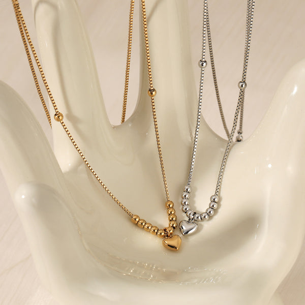 Stainless steel love beaded pendant necklace