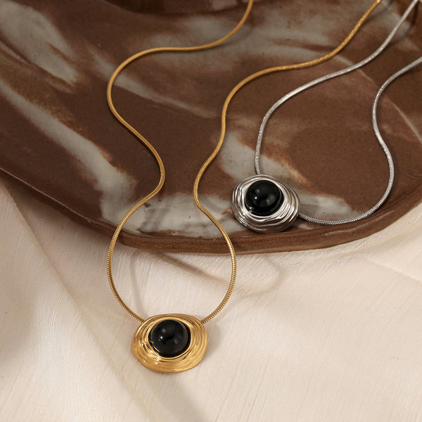 316 stainless steel black agate pendant necklace