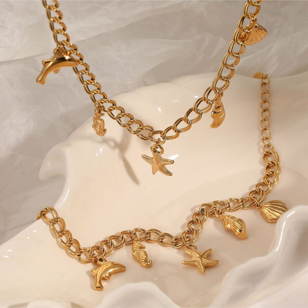Ocean Series Stainless Steel Bracelet Necklace Starfish Shark Necklace
