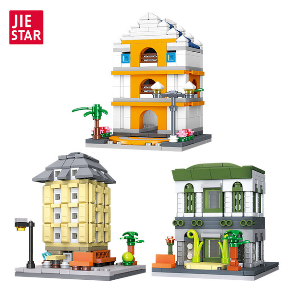 Architecture street view book cafe school building block toys