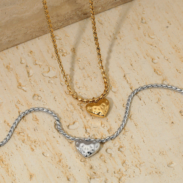 Minimalist design irregular love necklace heavy industry 316 stainless steel peach heart pendant collarbone chain